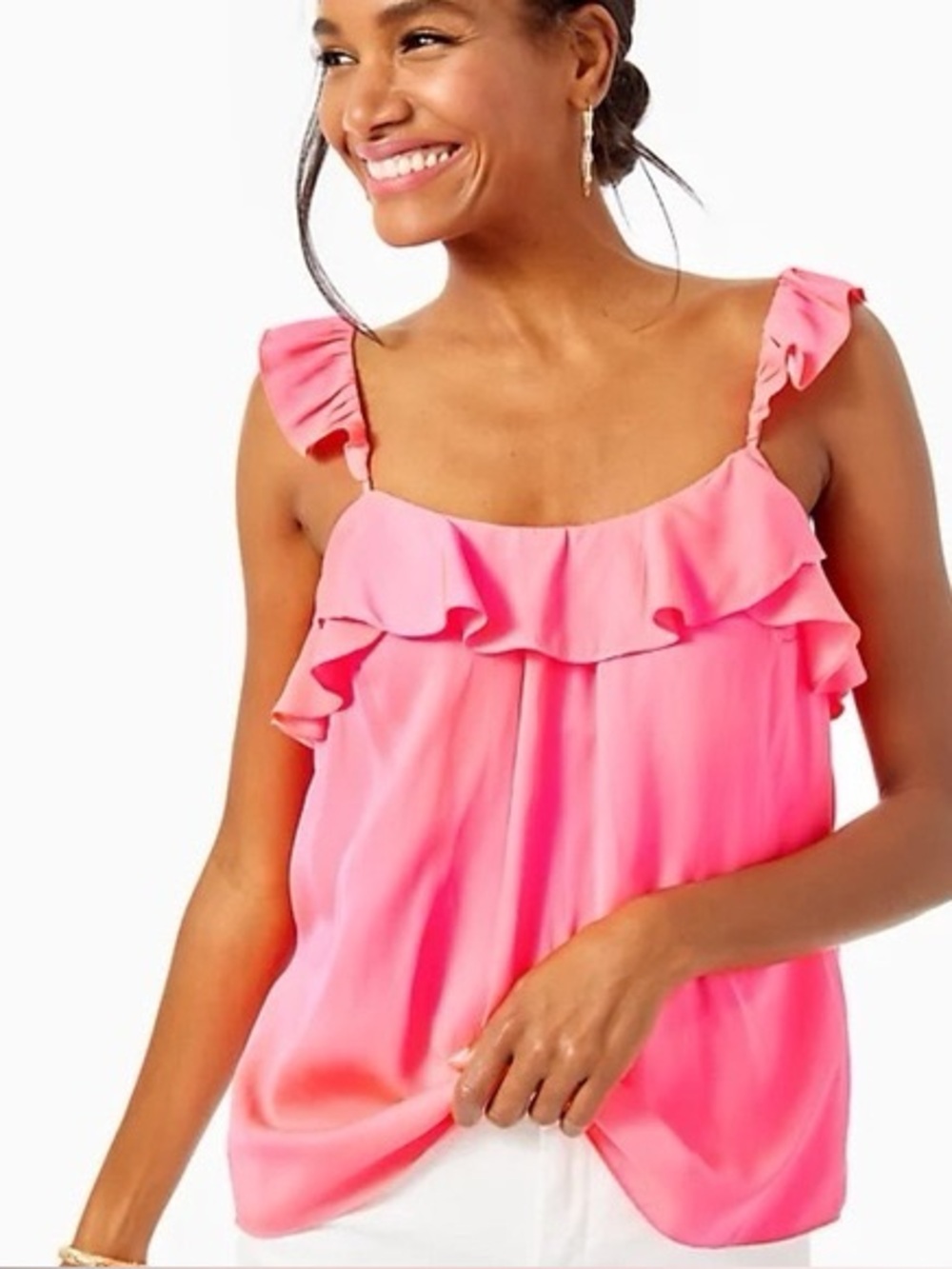Lilly Pulitzer Cailee Ruffle Tank Top in love potion pink